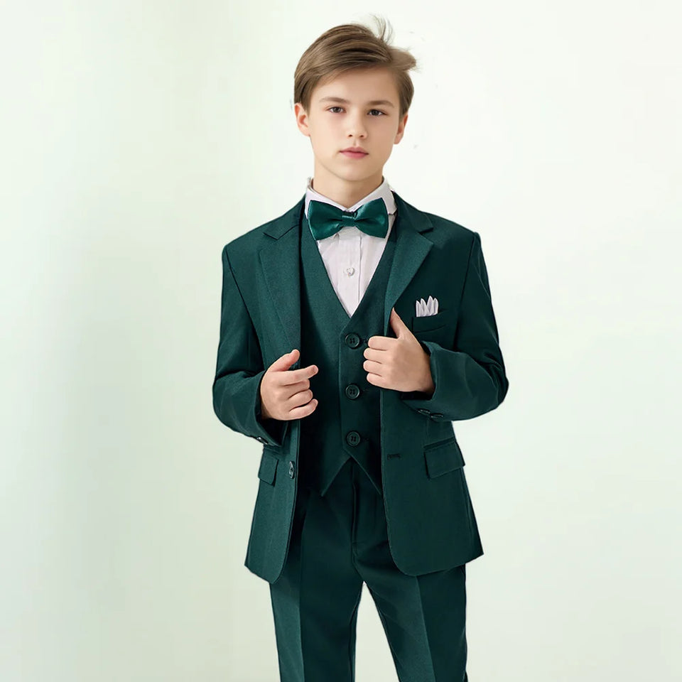 Boys Green High-end Suit Set  Child Performance Wedding Birthday Photography Costume Kids Blazer Vest Pants Bowtie Outfit