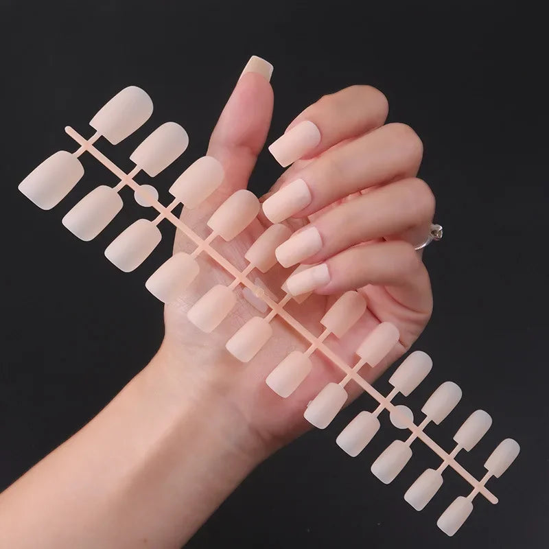 24Pcs/Set Matte False Nails Glue Square Head Frosted