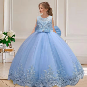 2024 New Hot Selling Girl Party Dress Gorgeous Big Bow Graduation Ball Dress 4 6.8 10 12 Elegant Birthday Dress