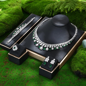 New Arrival 2024 Nigerian Dubai Bride Wedding Bridal 4 PCS Jewelry Set Luxury Green Cubic Zirconia Drop Necklace for Women Prom