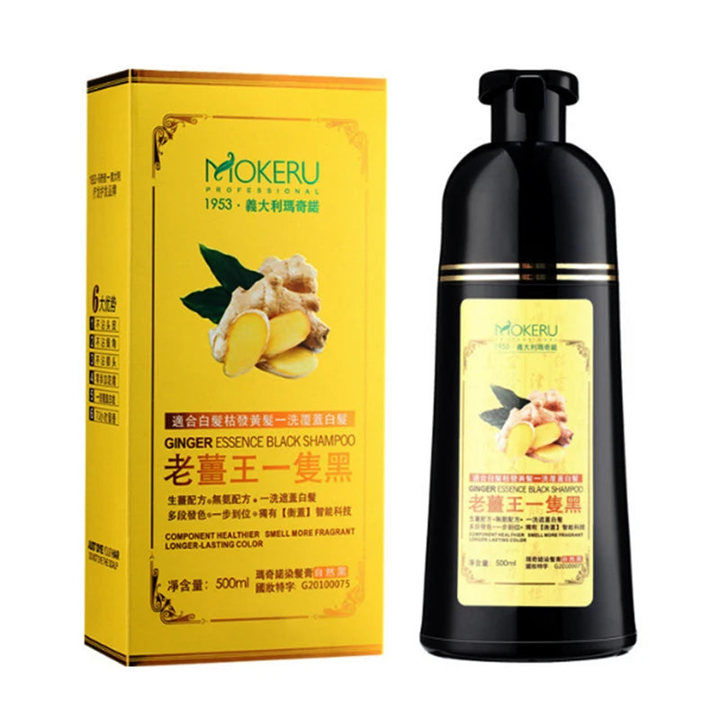 Mokeru 1pc  Ginger shampoo Herbal Non Allergic Natural Fast Blacking Gray Hair Dye Black Shampoo  For White  Coloring