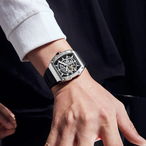 BRUBOSES-Men's Mechanical Watch with Sapphire Crystal, 316L Stainless Steel Case, Tonneau Watch, Casual Fashion