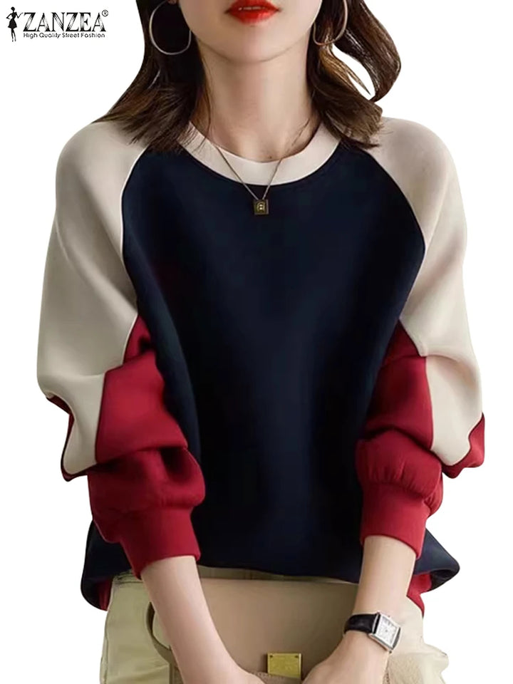 Sweatshirts Woman Long Sleeve Patchwork Pullovers Hoodies Streetwear