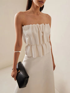Sexy Tierred Folds Strapless Maxi Dress Women Slim Fit Off Shoulder A-line Sleeveless Dresses Female Summer Evening Party Robes