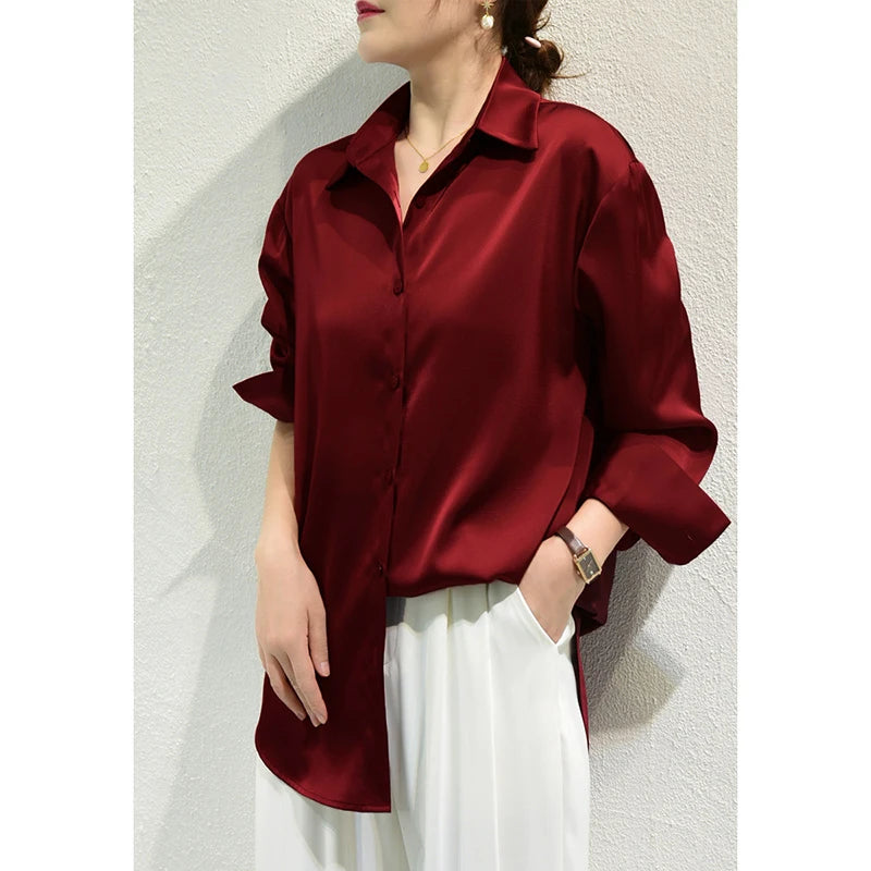 Top OL Long Sleeve Button Elegant Shirts French Solid Blouses