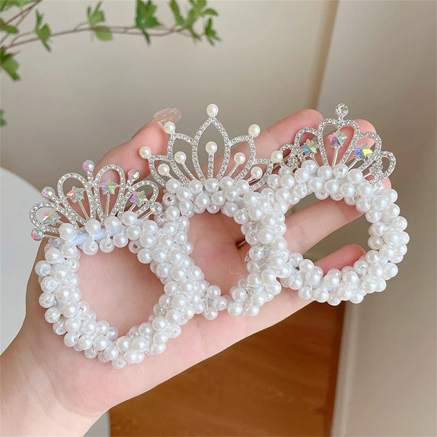 Crystal  Children'S Headband Headdress Princess Pearl hairpin Crown Flower Girl Hair