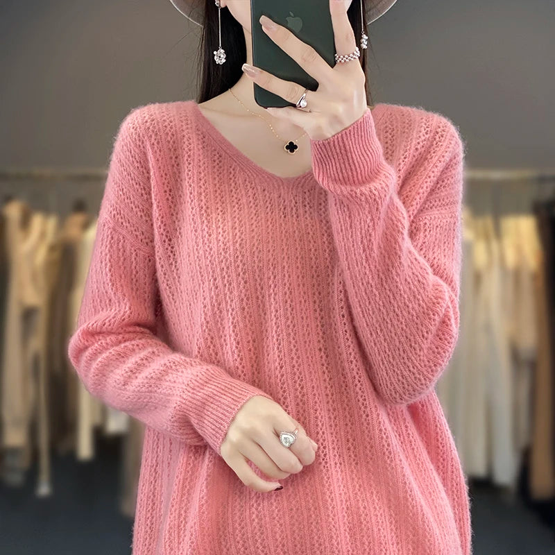 Women's Fashion Sweater V-Neck Pullover Long Sleeve