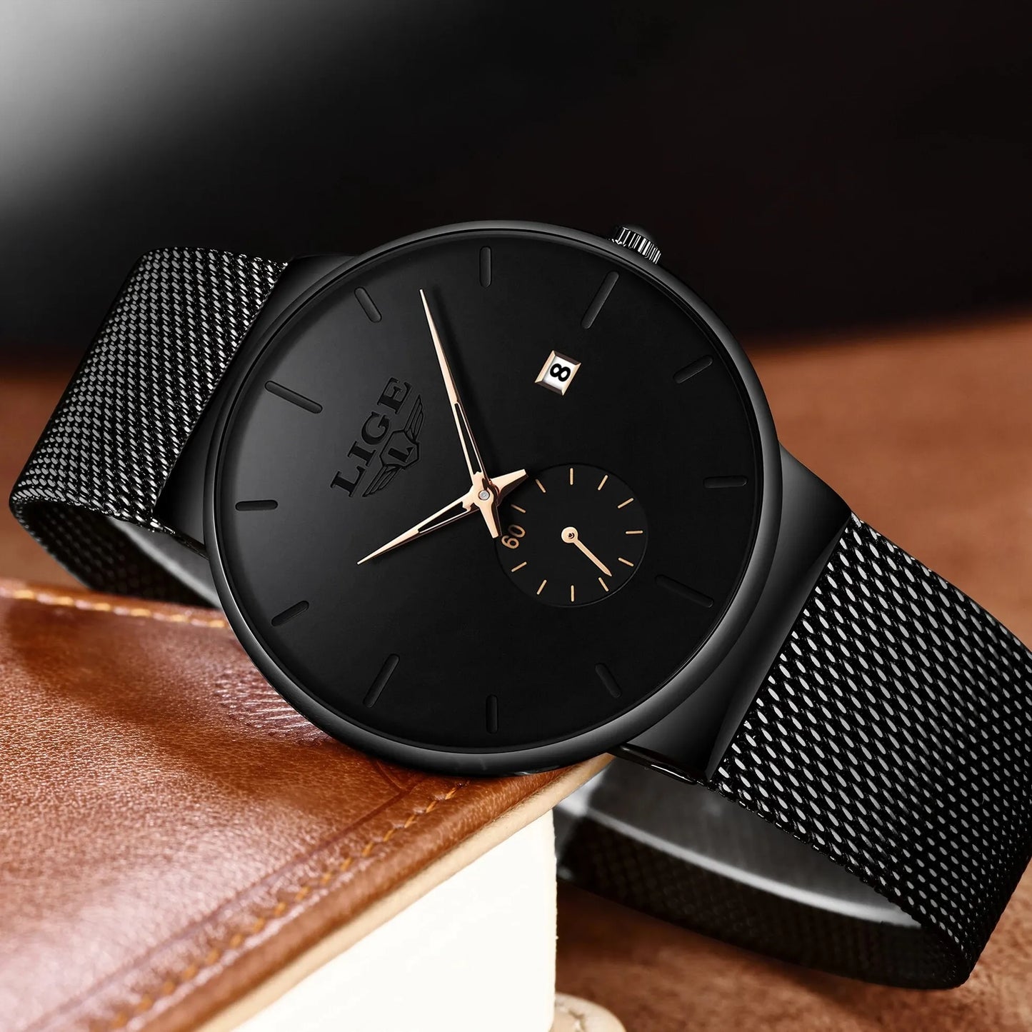 LIGE Fashion Mens Watches Top Brand Luxury Quartz Watch Men Casual Slim Mesh Steel Waterproof Sport Watch Relogio Masculino