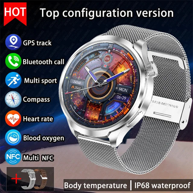 For HUAWEI Outdoor Sports Smart Watch Men AMOLED Screen NFC GPS Compass Heart rate Waterproof Bluetooth Call SmartWatch 2024 New