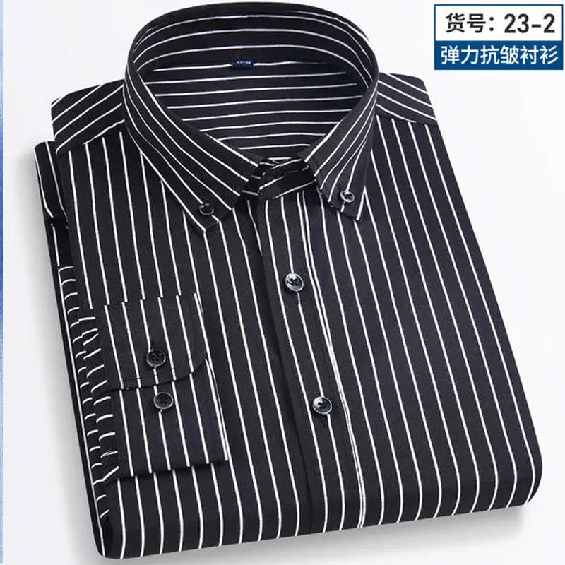 Summer men's long-sleeved shirt spring and summer ice silk thin stripes business casual high-quality work clothes wear fashion