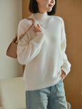 100% Pure Wool Sweater Women's Autumn/Winter Half High Collar Solid Color