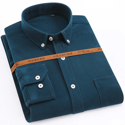 Men's Fashion Long-Sleeve Corduroy Shirt Single Patch Pocket