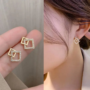 Luxury Square Zircon Rhinestone Geometry Earrings Simple Exquisite Alloy Earrings Ear Studs Women Versatile Ear Jewelry