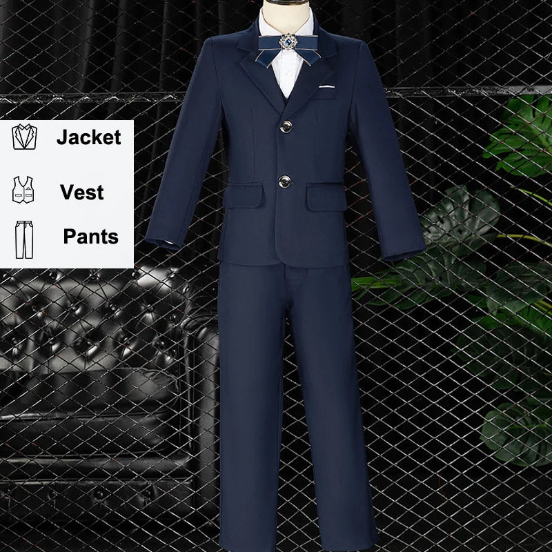 Children Formal Wedding Party Suit Set Boys Birthday Party Performance Chorus Costume Kids Blazer bowtie Pants Clothing Set