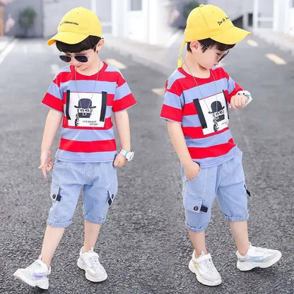 Kids Clothes Stripe Cotton T-shirt+Jeans Pant Boy Sets Infant Newborn Clothing