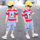 Kids Clothes Stripe Cotton T-shirt+Jeans Pant Boy Sets Infant Newborn Clothing