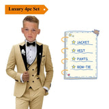 24h Ship Boy's Formal 4-piece Suit Set Including Blazer Vest Pants Bow-tie Smart Kids Tuxedo Suits Dress Wedding Ring Bearer