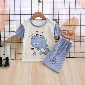 Kids Boys Girls Summer Breathable Pajamas Cartoon Dinosaur Short Sleeve T-Shirt Tops