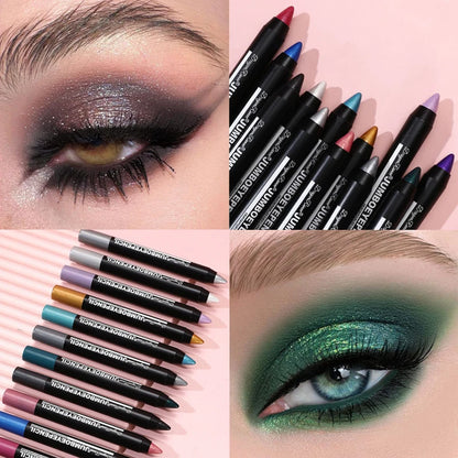 Smoky Dark Green Eyeshadow Pencil Stick Waterproof Pearlescent 12 Colors Metallic Glitter Eye Shadow Highlighter Pen Makeup Tool