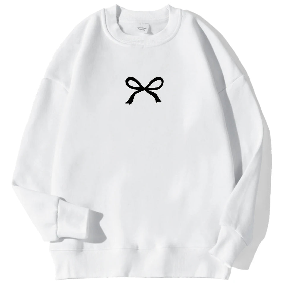 Casual Women's Sweatshirts Kawaii Bow Graphic Prints Pullover Comfortable Warm