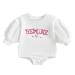 Infant Baby Girl Romper Autumn Valentine's Day Clothes Letter Embroidery Long Lantern Sleeve Crew Neck Bubble Jumpsuit for 0-18M