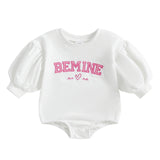 Infant Baby Girl Romper Autumn Valentine's Day Clothes Letter Embroidery Long Lantern Sleeve Crew Neck Bubble Jumpsuit for 0-18M