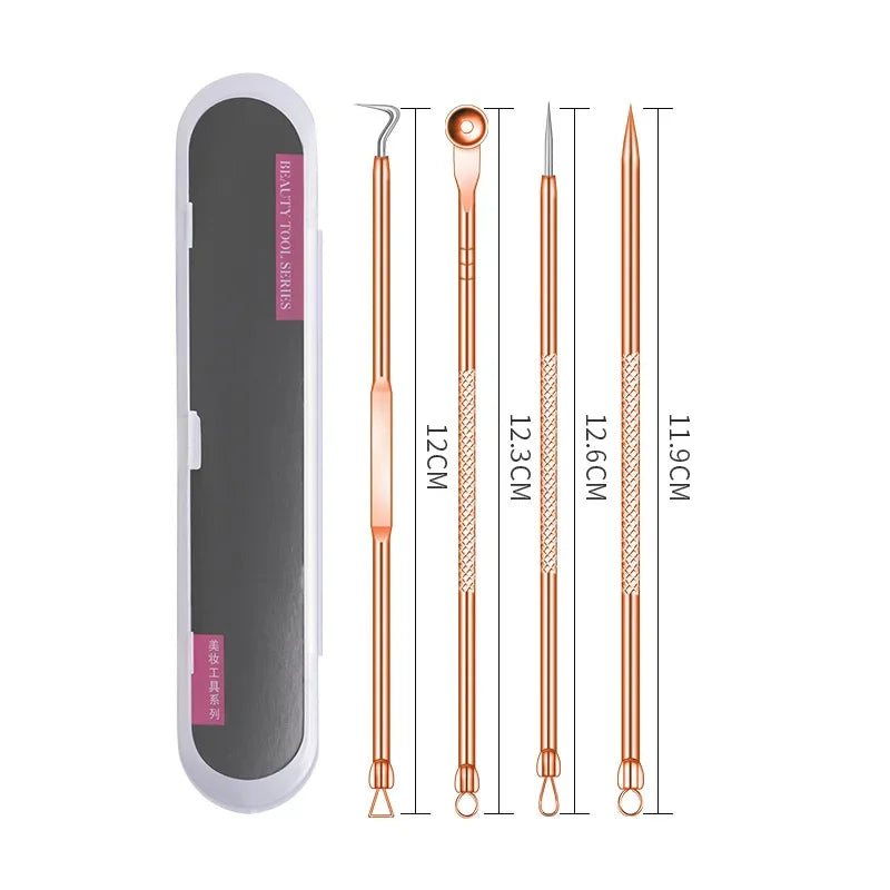 4Pcs/Set Blackhead Comedone Acne Pimple Belmish Extractor Vacuum Blackhead Remover Tool Spoon Rose Gold For Face Skin Care Tool