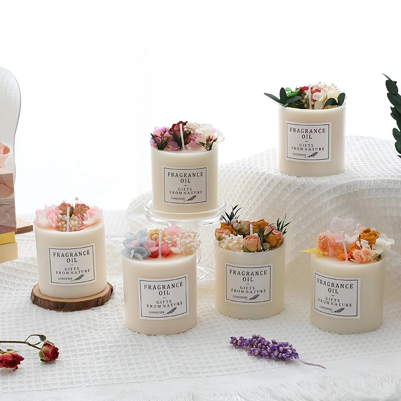 Preserved flower Scented Candle Soy Wax Dried Flowers Romantic  Candles Fragrance Ornament