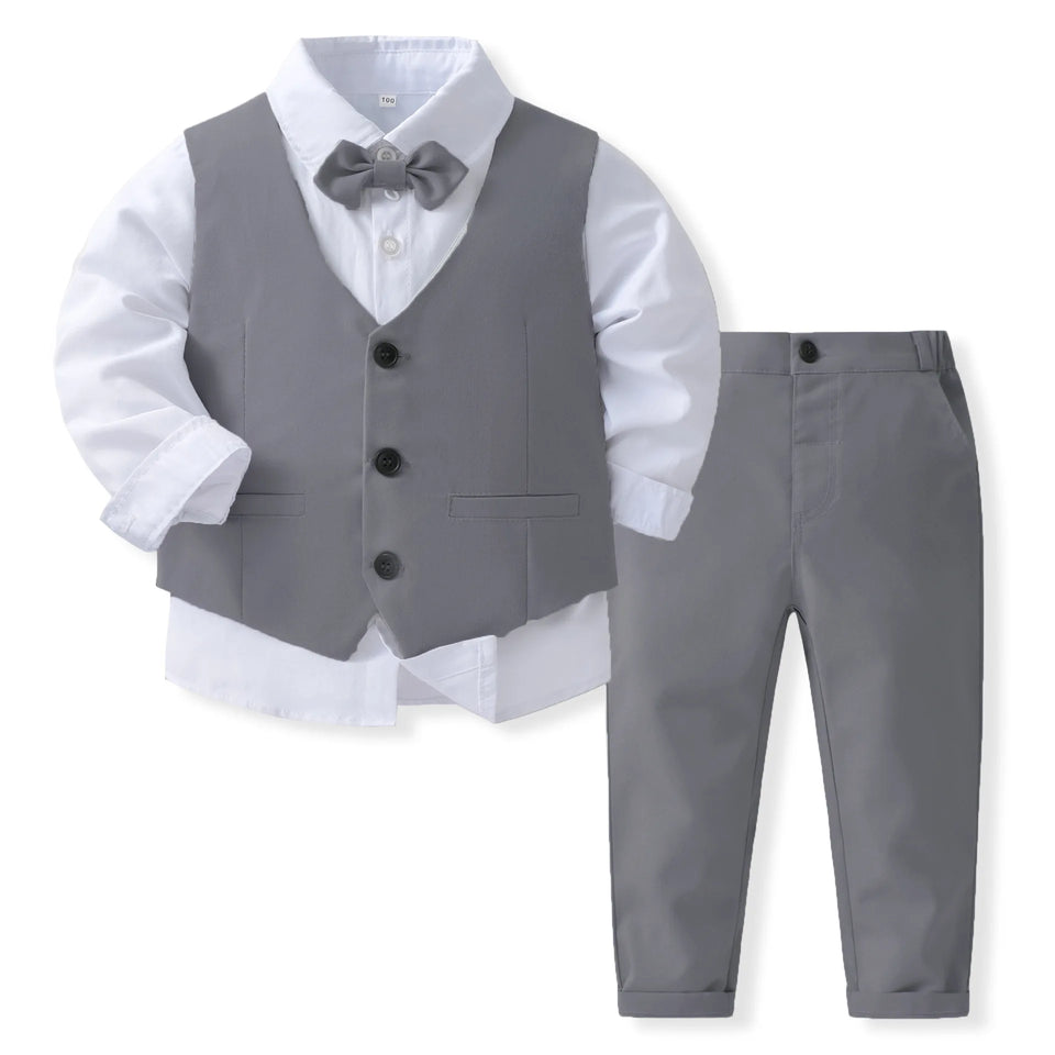 Pink Wedding Flower Suit for Kid Boy Spring Autumn Winter Gentleman Vest 4PCS Formal Sets 123456 Years Children Birthday Clothes