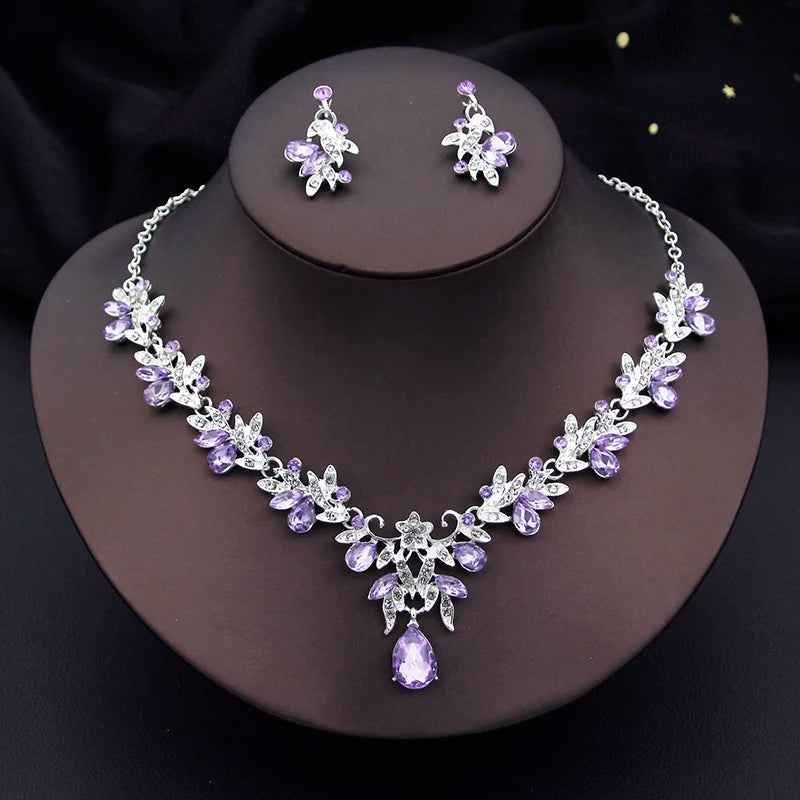 Water drop Butterfly Bridal Jewelry Sets for Women Earring Necklace Set Rhinestone Crystal Wedding Jewelry Sets 3 Pcs Gifts