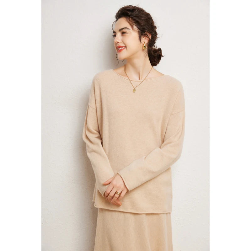Autumn Winter 100% Cashmere Sweater Luxury Women's  Pullover Skirt Two Pieces Set