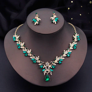 Water drop Butterfly Bridal Jewelry Sets for Women Earring Necklace Set Rhinestone Crystal Wedding Jewelry Sets 3 Pcs Gifts