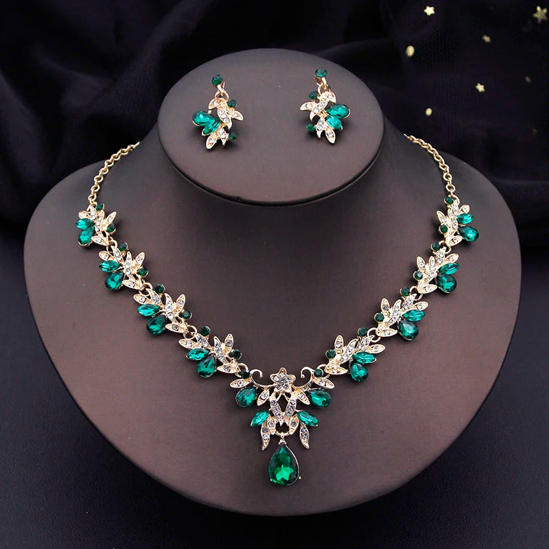 Water drop Butterfly Bridal Jewelry Sets for Women Earring Necklace Set Rhinestone Crystal Wedding Jewelry Sets 3 Pcs Gifts