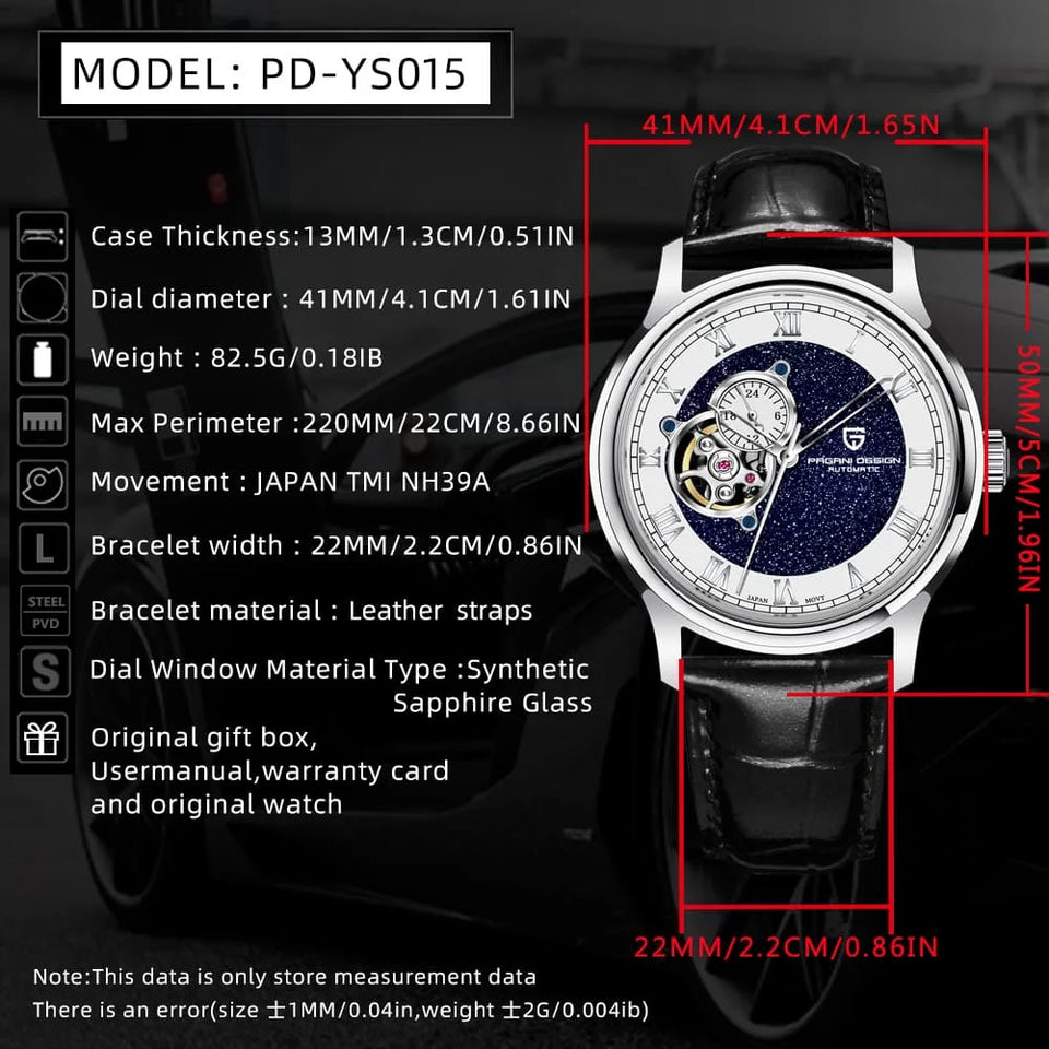 PAGANI DESIGN Starry sky Men's Watches Luxury Tourbillon Automatic Watch Men NH39A Mechanical Wristwatch 100M Waterproof Clock