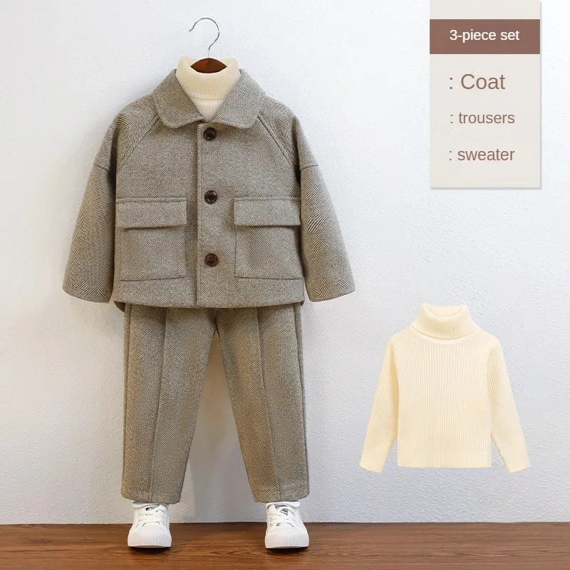 Children Autumn Outfits Gray Casual Blazers Jacket Trousers Two-piece 2 To 12 Years Kids School Uniform Spring Boys Wedding Suit