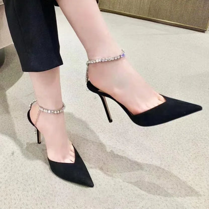 Luxury Rhinestones Chains Women Pumps Designer Sandals High Heels Style Wedding Prom Shoes