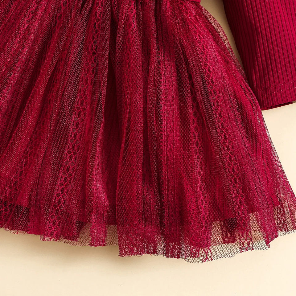 Baby Girl Red Dress For New Year Spring and Autumn Baby Mesh Tutu Dress Children Casual Outfit Flower Girl Red Gown Birthday Gif