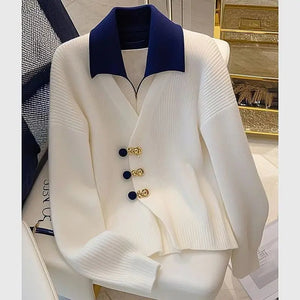 Women Autumn Winter Elegant Fashion Buttons Solid Color Sweater Women