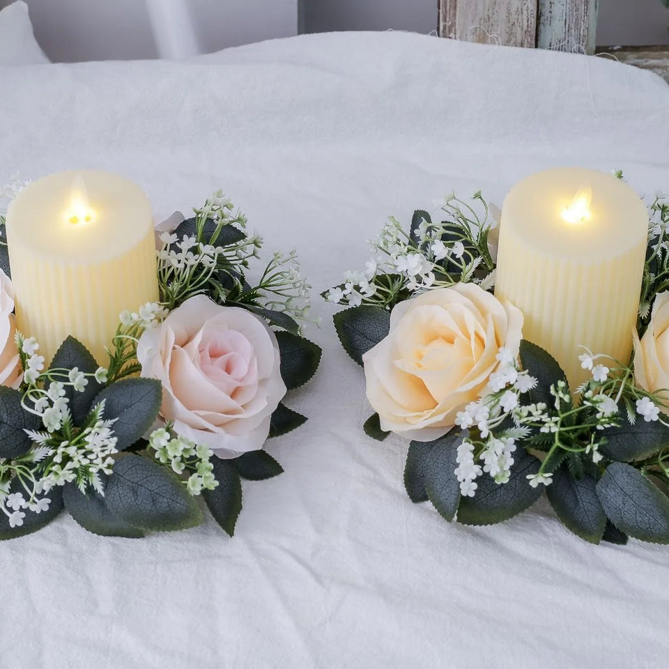 Valentine's Day Candlestick Wreaths Artifical Rose Candles Aromatherapy Party Table Desktop