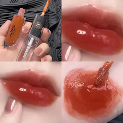 Double-Head Lip Gloss Glossy Moisturizing Lip Glaze Pearlescent Liquid Lipstick Non-Fading Non-Stick Cup Cameo Brown Makeup