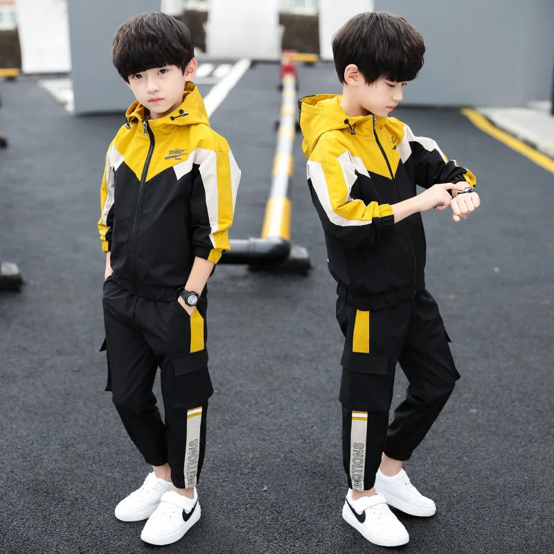 Teen Kids Spring/Autumn Long Sleeve Children's Hooded Sport Suit Boy's Clothing Sets