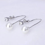 Fashion Silver-color Simulated Pearl Pendant Long Chain Cubic Zirconia  Earrings Bridal Wedding  Jewelry Drop