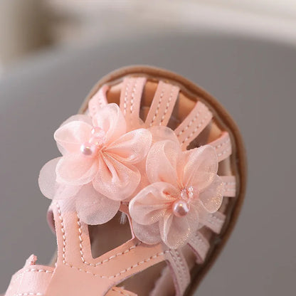 New Summer Kids Sandals Fashion Girls' Little Flower Princess Sandals Student Baby Soft Sole Flat Sandals Walking Shoes