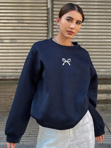 Casual Women's Sweatshirts Kawaii Bow Graphic Prints Pullover Comfortable Warm