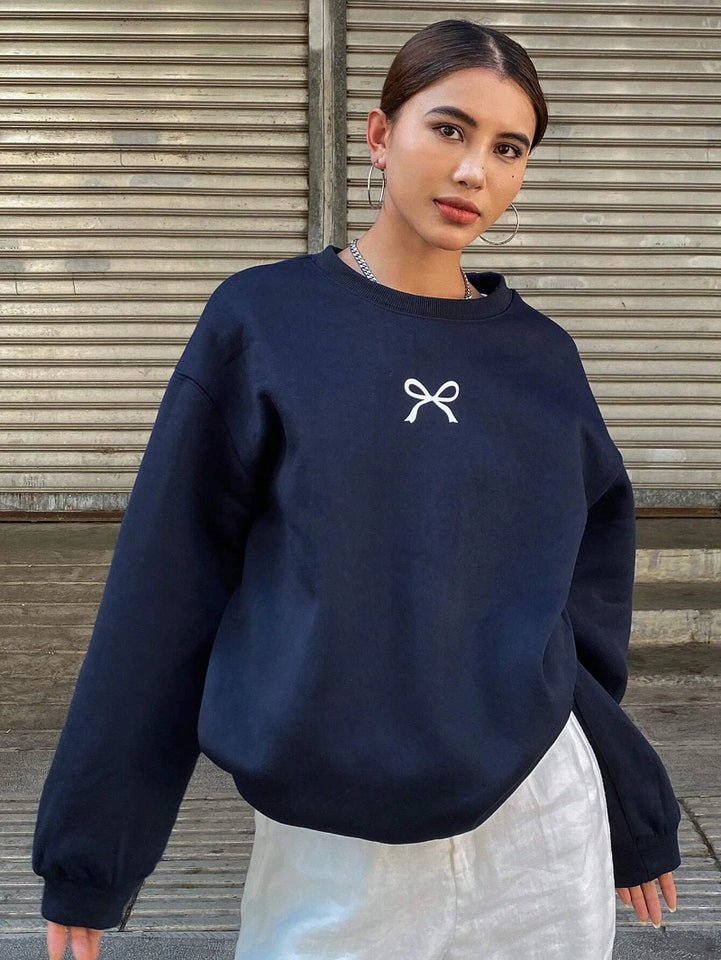 Casual Women's Sweatshirts Kawaii Bow Graphic Prints Pullover Comfortable Warm