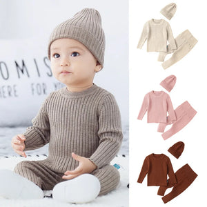 Momlover Baby Sweater Set for Boys and Girls Autumn Winter Clothing Suit for Newborns and Toddlers Including Tops Pants and Hat