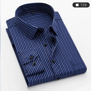 Summer men's long-sleeved shirt spring and summer ice silk thin stripes business casual high-quality work clothes wear fashion