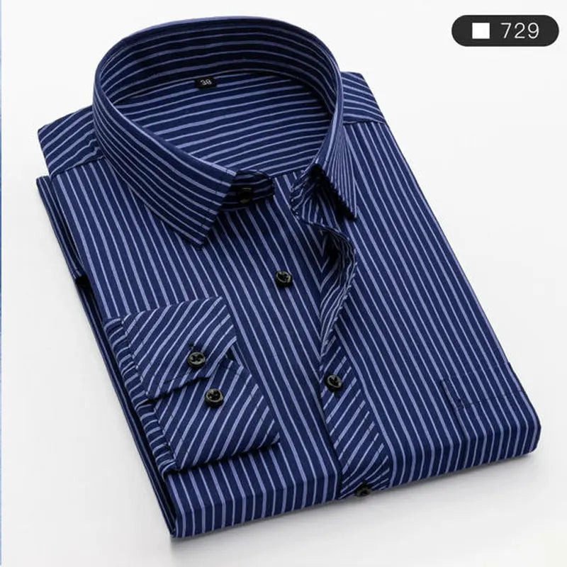 Summer men's long-sleeved shirt spring and summer ice silk thin stripes business casual high-quality work clothes wear fashion