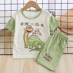 Kids Boys Girls Summer Breathable Pajamas Cartoon Dinosaur Short Sleeve T-Shirt Tops