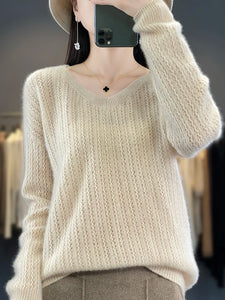 Women's Fashion Sweater V-Neck Pullover Long Sleeve